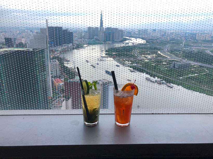 You can see a beautiful view from a building called "Bitexco Financial Tower" in Ho Chi Min City! Picture was taken from 49th floor with an amazing view of the city.