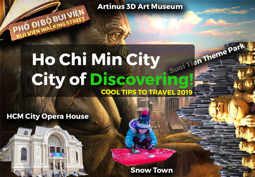 Na obrázku lze spatřit několik z oblíbených turistických cílů, jako je muzeum 3D umění Artinus 3D Art Museum, opera HCM Opera House či zábavní centrum Snow Town Saigon.